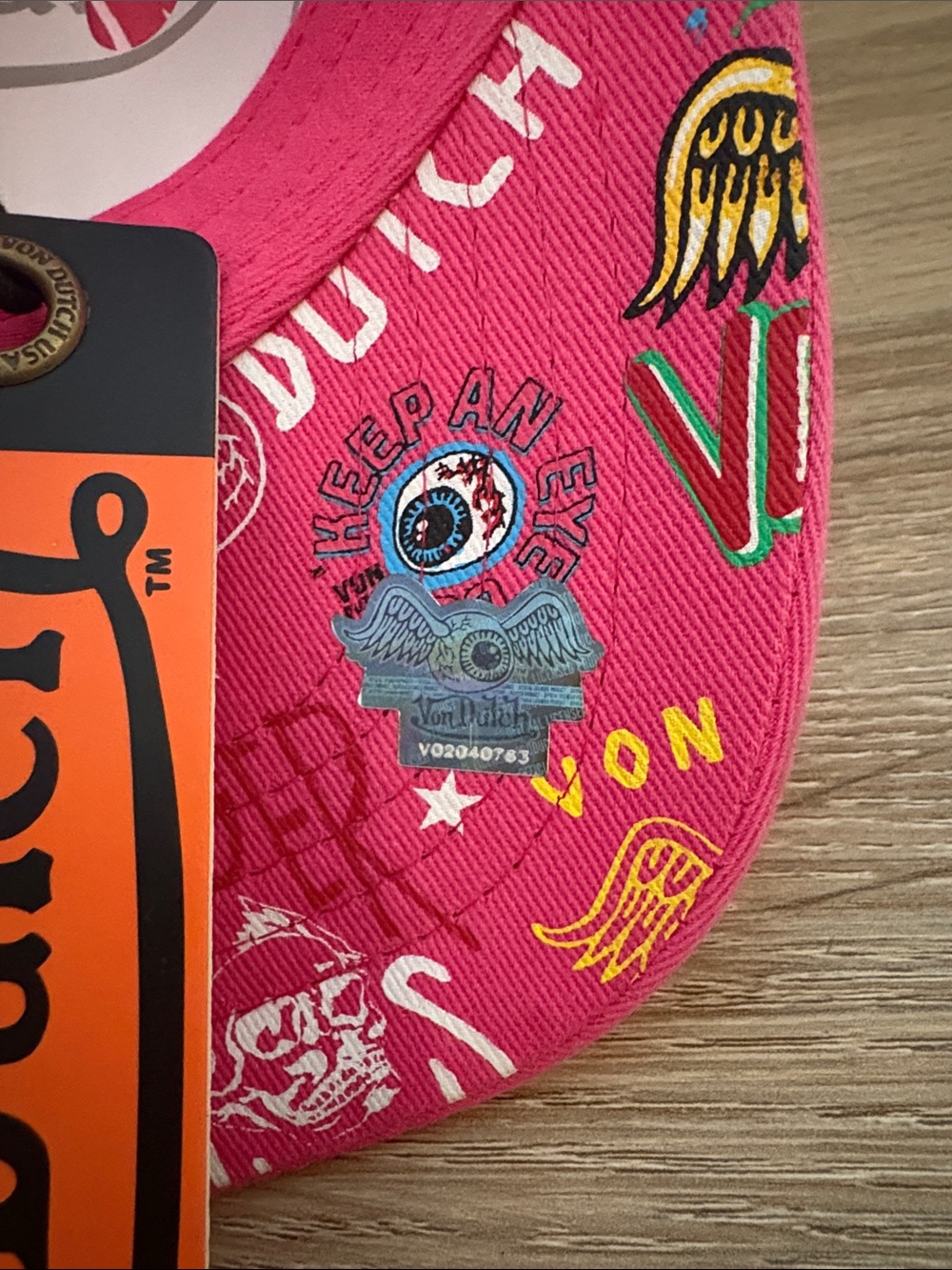 Von Dutch Hot Pink Logo Trucker Hat with Colorful Patch Prints - Picture 5 of 6
